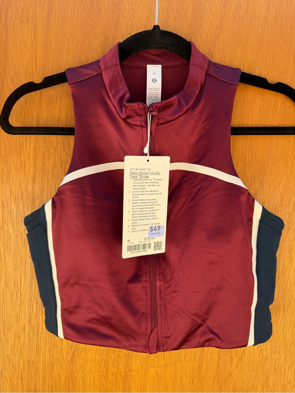 Lululemon Satin Shine Zip Crop Tank NWT